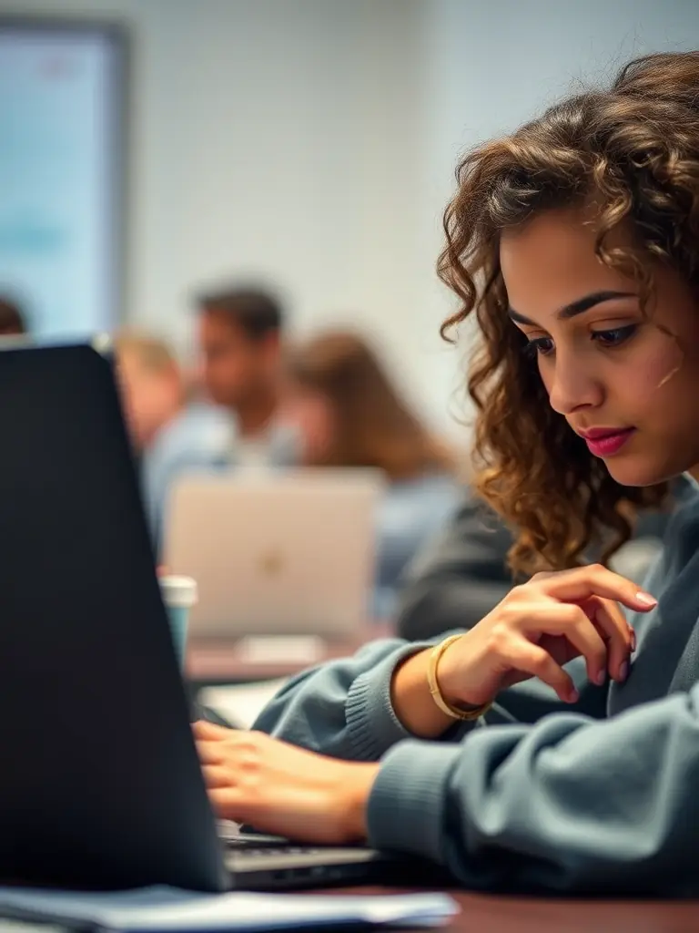 A close-up shot of a participant deeply focused on crafting prompts during an Advanced Prompt Engineering course, showcasing the practical application of learned techniques.
