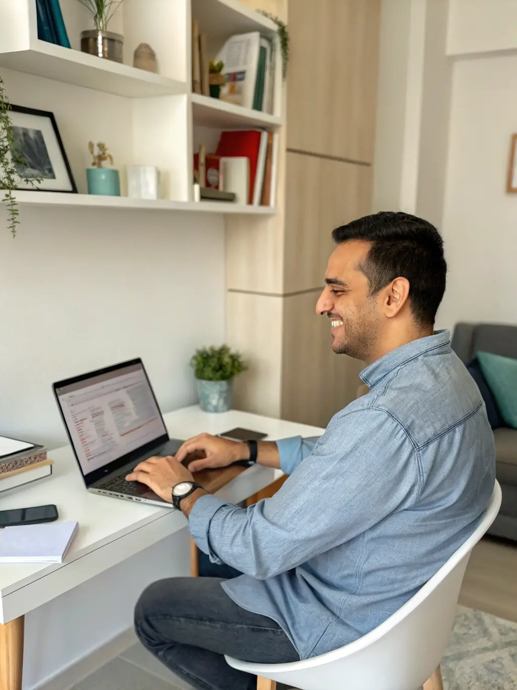 A business owner interacting with a custom AI agent on a tablet, in a well-lit office, with a focus on the agent's user-friendly interface.